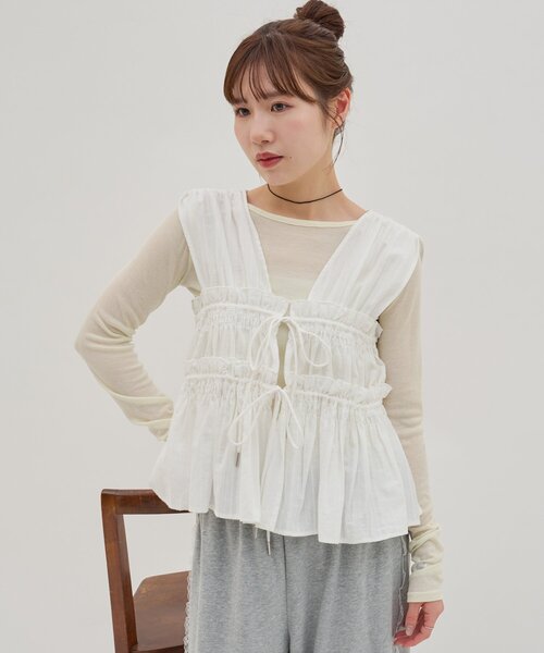 DISCOAT（ディスコート）の「【umm.】柄アソートギャザーリボンノースリ（シャツ/ブラウス・レディース・ブラック/オフホワイト/ブラック系その他・FREE）」の10枚目の写真