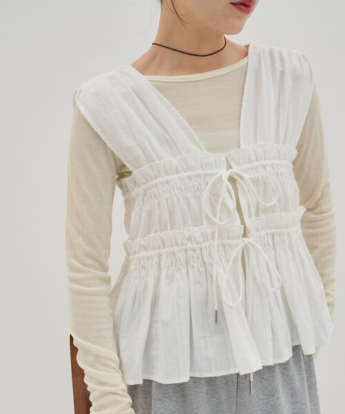 DISCOAT（ディスコート）の「【umm.】柄アソートギャザーリボンノースリ（シャツ/ブラウス・レディース・ブラック/オフホワイト/ブラック系その他・FREE）」の17枚目の写真