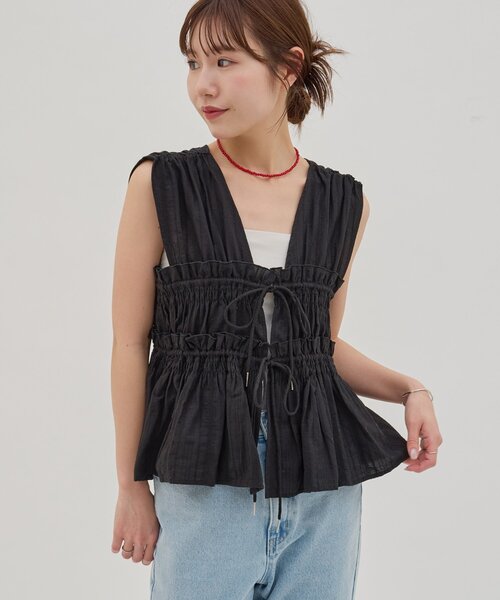 DISCOAT（ディスコート）の「【umm.】柄アソートギャザーリボンノースリ（シャツ/ブラウス・レディース・ブラック/オフホワイト/ブラック系その他・FREE）」の18枚目の写真