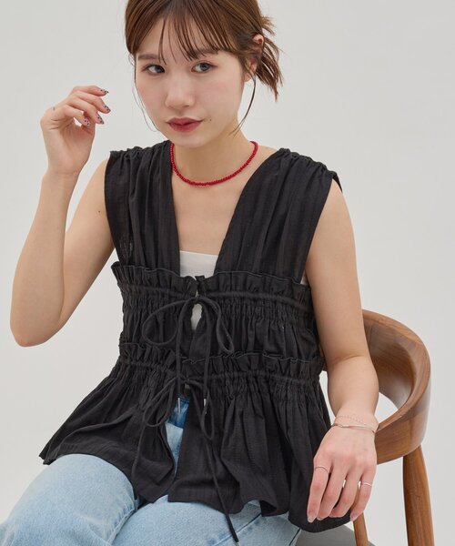 DISCOAT（ディスコート）の「【umm.】柄アソートギャザーリボンノースリ（シャツ/ブラウス・レディース・ブラック/オフホワイト/ブラック系その他・FREE）」の19枚目の写真