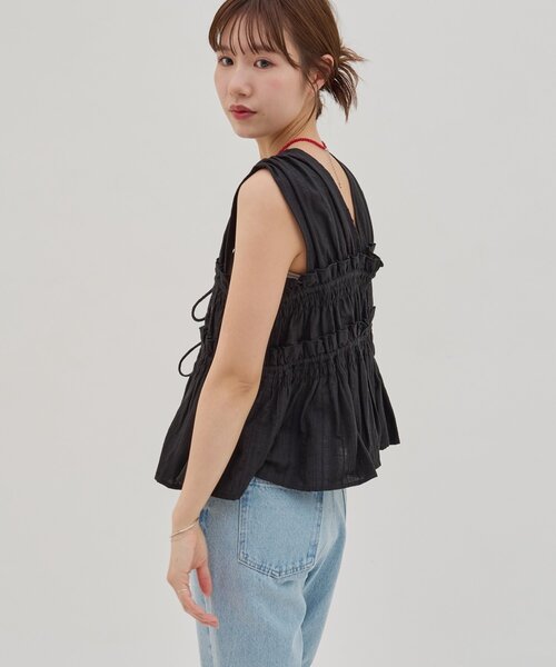 DISCOAT（ディスコート）の「【umm.】柄アソートギャザーリボンノースリ（シャツ/ブラウス・レディース・ブラック/オフホワイト/ブラック系その他・FREE）」の20枚目の写真