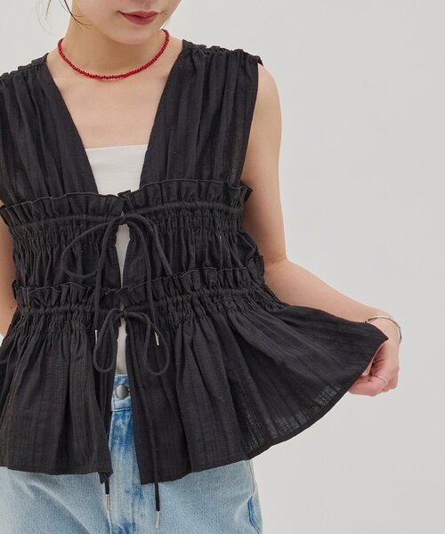 DISCOAT（ディスコート）の「【umm.】柄アソートギャザーリボンノースリ（シャツ/ブラウス・レディース・ブラック/オフホワイト/ブラック系その他・FREE）」の21枚目の写真