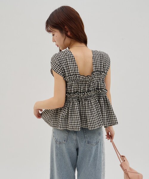 DISCOAT（ディスコート）の「【umm.】柄アソートギャザーリボンノースリ（シャツ/ブラウス・レディース・ブラック/オフホワイト/ブラック系その他・FREE）」の8枚目の写真