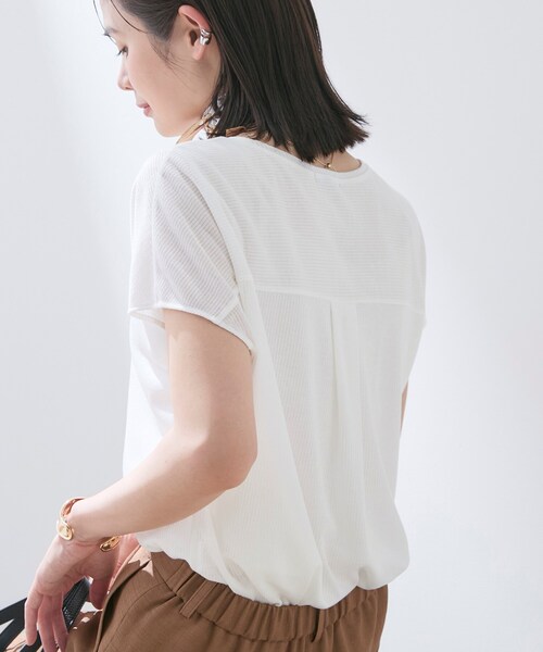 INDIVI(インディヴィ)の「【洗える/アンサンブル可能】シアースストライプトップス(Tシャツ/カットソー・レディース・ブラック/イエロー系その他/ブラウン系/ライトブルー/ホワイト・38/05/13/15 /19/34)」の7枚目の写真