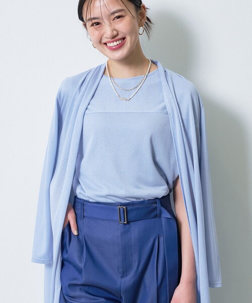 INDIVI（インディヴィ）の「【洗える／アンサンブル可能】シアースストライプトップス（Tシャツ/カットソー・レディース・ブラック/イエロー系その他/ブラウン系/ライトブルー/ホワイト・38/05/13/15 /19/34）」の13枚目の写真