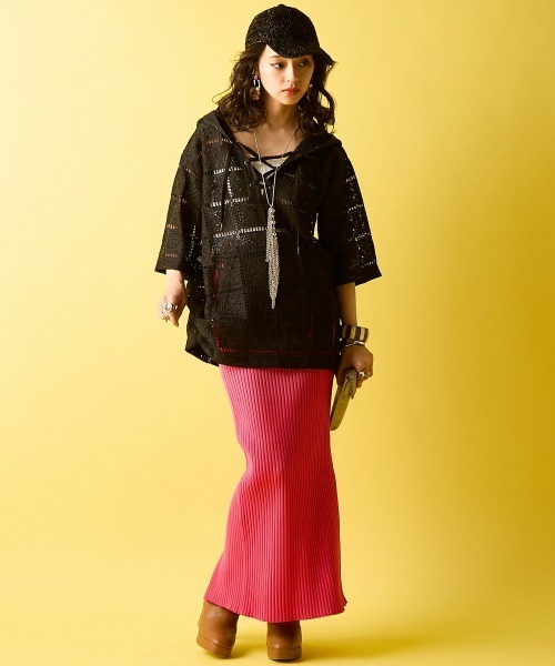 GEVS.(ジェイヴィス)の「レースアップレースフーディ<大きいサイズ有>GEVS.(シャツ/ブラウス・レディース・ブラック/キナリ・M/L/LL/3L/4L/5L)」の6枚目の写真