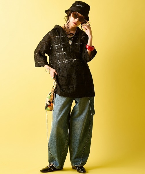 GEVS.(ジェイヴィス)の「レースアップレースフーディ<大きいサイズ有>GEVS.(シャツ/ブラウス・レディース・ブラック/キナリ・M/L/LL/3L/4L/5L)」の7枚目の写真