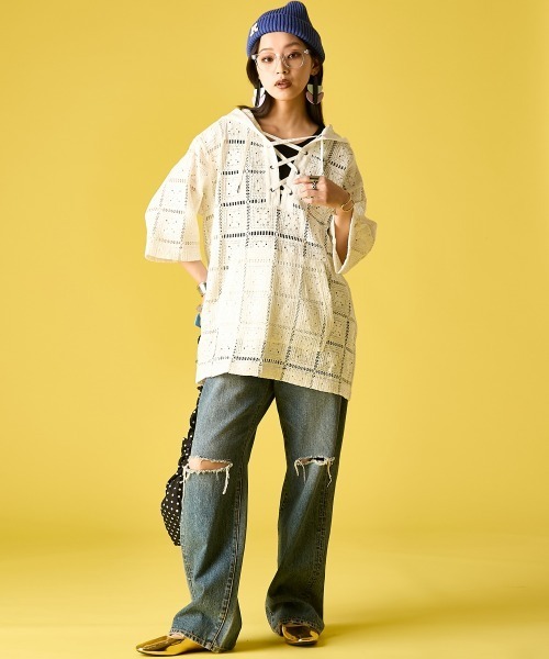 GEVS.(ジェイヴィス)の「レースアップレースフーディ<大きいサイズ有>GEVS.(シャツ/ブラウス・レディース・ブラック/キナリ・M/L/LL/3L/4L/5L)」の12枚目の写真