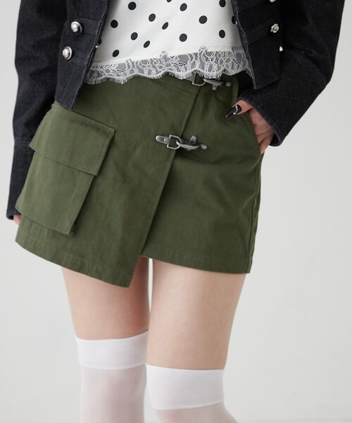 WHO'S WHO gallery（フーズフーギャラリー）の「ファイヤーマンミリタリーラップスカート（スカート・レディース・ブラック/カーキ・FREE）」の2枚目の写真