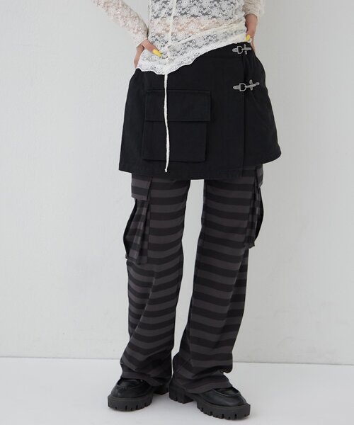 WHO'S WHO gallery（フーズフーギャラリー）の「ファイヤーマンミリタリーラップスカート（スカート・レディース・ブラック/カーキ・FREE）」の5枚目の写真