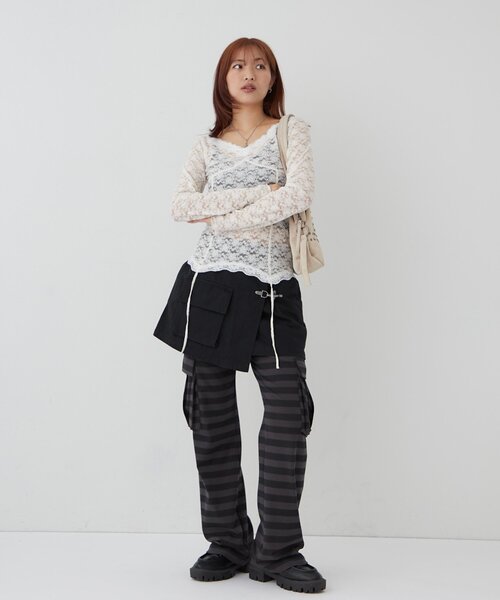 WHO'S WHO gallery（フーズフーギャラリー）の「ファイヤーマンミリタリーラップスカート（スカート・レディース・ブラック/カーキ・FREE）」の9枚目の写真