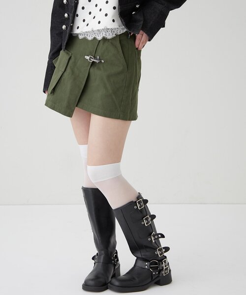 WHO'S WHO gallery（フーズフーギャラリー）の「ファイヤーマンミリタリーラップスカート（スカート・レディース・ブラック/カーキ・FREE）」の13枚目の写真