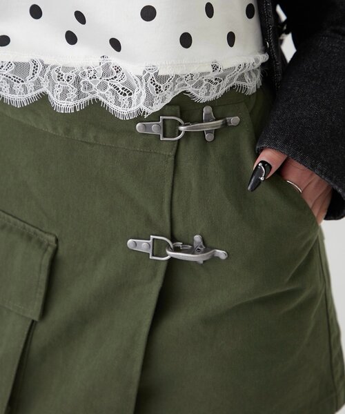 WHO'S WHO gallery（フーズフーギャラリー）の「ファイヤーマンミリタリーラップスカート（スカート・レディース・ブラック/カーキ・FREE）」の16枚目の写真