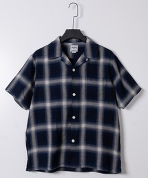 HOUSTON（ヒューストン）の「【22】〔HOUSTON ヒューストン〕ヘリンボーン オープンカラーチェック ハーフスリーブシャツ（シャツ/ブラウス）」