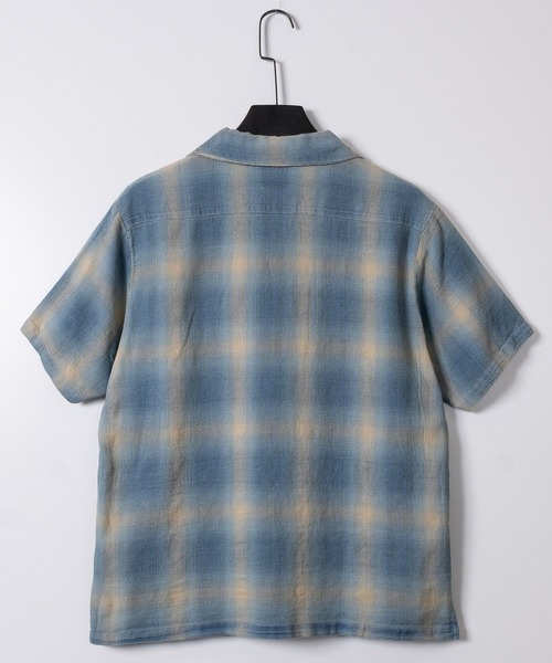 HOUSTON（ヒューストン）の「【22】〔HOUSTON/ヒューストン〕ヘリンボーン オープンカラーチェック ハーフスリーブシャツ（シャツ/ブラウス・メンズ・ブルー/ライトブルー/ブルー系2/ブルー系1・MEDIUM/LARGE）」の6枚目の写真