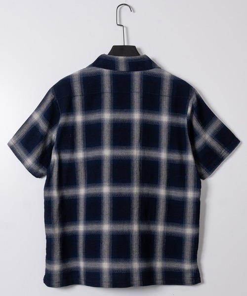 HOUSTON（ヒューストン）の「【22】〔HOUSTON/ヒューストン〕ヘリンボーン オープンカラーチェック ハーフスリーブシャツ（シャツ/ブラウス・メンズ・ブルー/ライトブルー/ブルー系2/ブルー系1・MEDIUM/LARGE）」の5枚目の写真