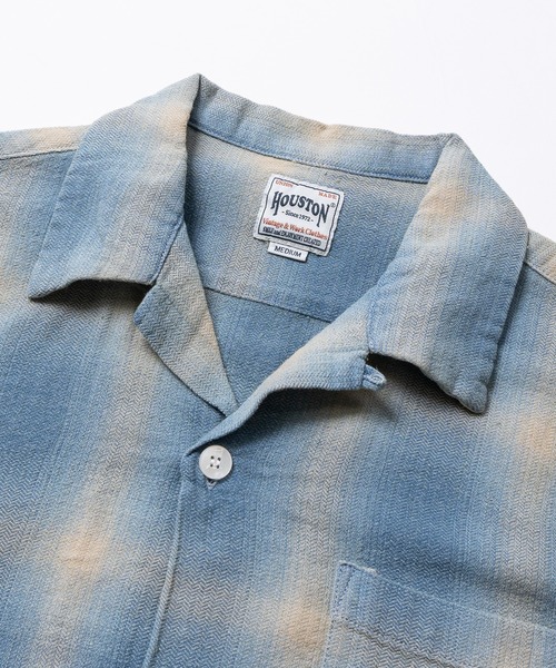 HOUSTON（ヒューストン）の「【22】〔HOUSTON/ヒューストン〕ヘリンボーン オープンカラーチェック ハーフスリーブシャツ（シャツ/ブラウス・メンズ・ブルー/ライトブルー/ブルー系2/ブルー系1・MEDIUM/LARGE）」の13枚目の写真
