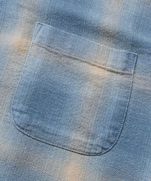 HOUSTON（ヒューストン）の「【22】〔HOUSTON/ヒューストン〕ヘリンボーン オープンカラーチェック ハーフスリーブシャツ（シャツ/ブラウス・メンズ・ブルー/ライトブルー/ブルー系2/ブルー系1・MEDIUM/LARGE）」の12枚目の写真