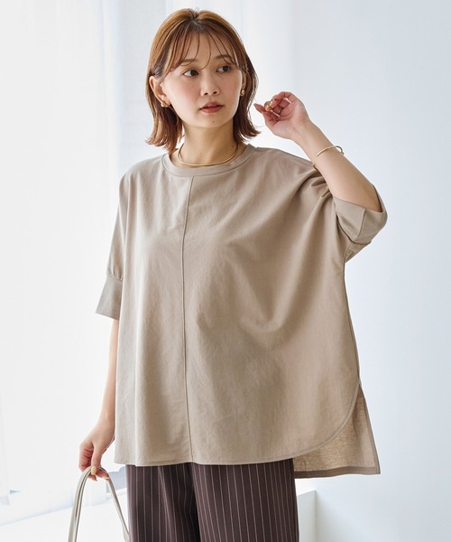 LAVEANGE(ラビアンジェ)の「【好機能シリーズ】接触冷感|トリコットワイドプルオーバー(Tシャツ/カットソー・レディース・ブラック/グレー/ドット/ベージュ/インディゴブルー/ネイビー/ダークブラウン・M/LL/3L/4L/5L)」の5枚目の写真