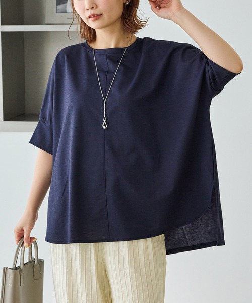 LAVEANGE(ラビアンジェ)の「【好機能シリーズ】接触冷感|トリコットワイドプルオーバー(Tシャツ/カットソー・レディース・ブラック/グレー/ドット/ベージュ/インディゴブルー/ネイビー/ダークブラウン・M/LL/3L/4L/5L)」の6枚目の写真