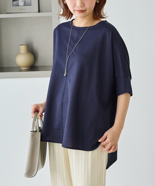 LAVEANGE(ラビアンジェ)の「【好機能シリーズ】接触冷感|トリコットワイドプルオーバー(Tシャツ/カットソー・レディース・ブラック/グレー/ドット/ベージュ/インディゴブルー/ネイビー/ダークブラウン・M/LL/3L/4L/5L)」の10枚目の写真