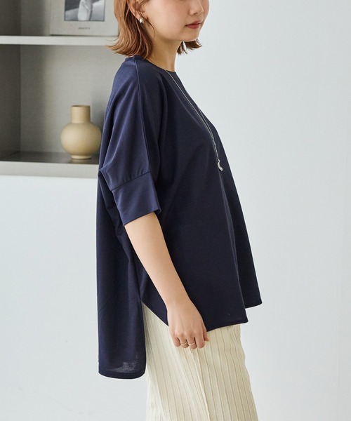 LAVEANGE(ラビアンジェ)の「【好機能シリーズ】接触冷感|トリコットワイドプルオーバー(Tシャツ/カットソー・レディース・ブラック/グレー/ドット/ベージュ/インディゴブルー/ネイビー/ダークブラウン・M/LL/3L/4L/5L)」の11枚目の写真