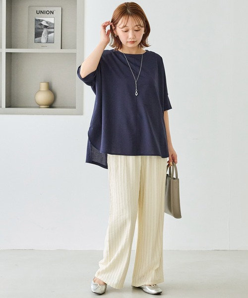 LAVEANGE(ラビアンジェ)の「【好機能シリーズ】接触冷感|トリコットワイドプルオーバー(Tシャツ/カットソー・レディース・ブラック/グレー/ドット/ベージュ/インディゴブルー/ネイビー/ダークブラウン・M/LL/3L/4L/5L)」の13枚目の写真