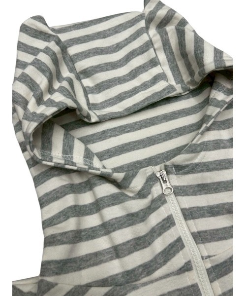 Never mind the XU / Chikashitsu+（ネバーマインド ザ エックスユー / チカシツプラス）の「【nmtc+】border horn zip up hoodie / 【エヌエムティーシープラス】ボーダーツノジップアップパーカー（パーカー・レディース・グレー/ブラック・ONE SIZE）」の20枚目の写真