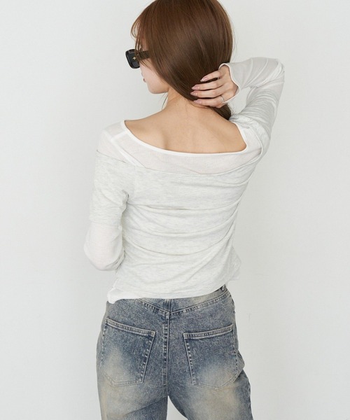 RAY CASSIN（レイカズン）の「オフショルレイヤードロンT（Tシャツ/カットソー・レディース・ホワイト/ホワイト系その他/ベージュ系その他2/グレー系その他2・FREE）」の7枚目の写真