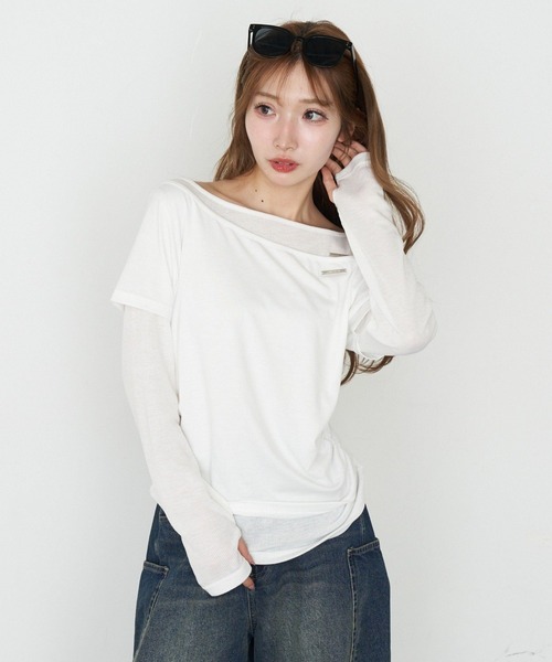 RAY CASSIN（レイカズン）の「オフショルレイヤードロンT（Tシャツ/カットソー・レディース・ホワイト/ホワイト系その他/ベージュ系その他2/グレー系その他2・FREE）」の21枚目の写真