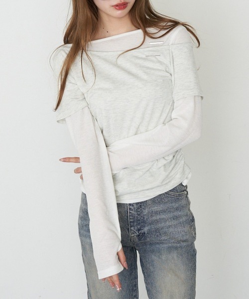 RAY CASSIN（レイカズン）の「オフショルレイヤードロンT（Tシャツ/カットソー・レディース・ホワイト/ホワイト系その他/ベージュ系その他2/グレー系その他2・FREE）」の12枚目の写真