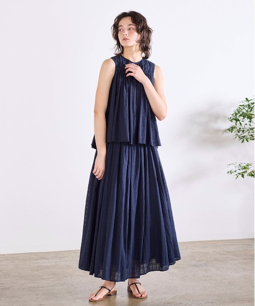 Marilyn Moon(マリリンムーン)の「sheer check tuck gather skirt(スカート・レディース・ネイビー/グレー/オフホワイト・FREE)」の9枚目の写真