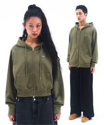 BASIC SMALL LOGO HOODIE ZIP UP KHAKI