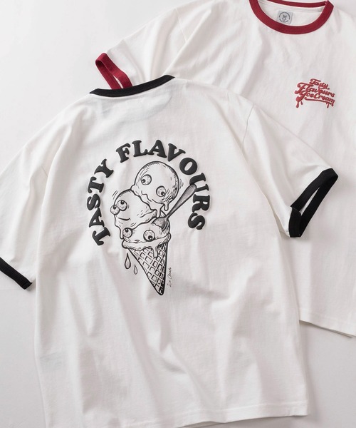 make a ray!(メイク ア レイ!)の「【84】ヴィンテージライク バックプリント クールタッチ 接触冷感 リンガーTシャツ/ユニセックス/レディース/メンズ(Tシャツ/カットソー・メンズ・ブラック系その他/ブラック/レッド/グリーン・L/M)」の3枚目の写真
