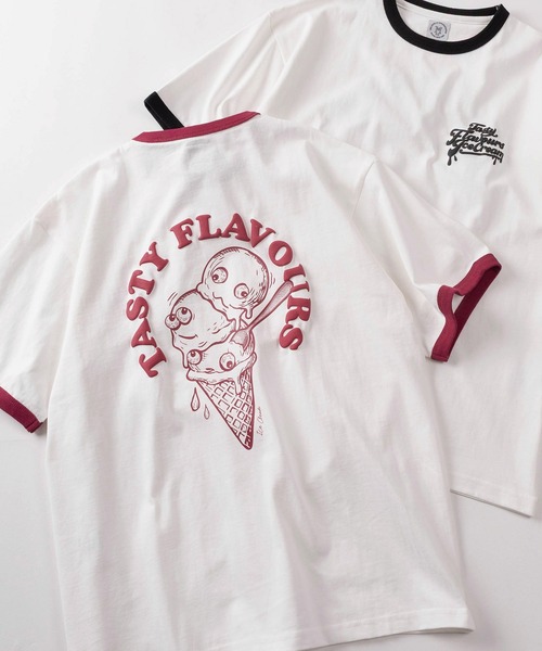 make a ray!(メイク ア レイ!)の「【84】ヴィンテージライク バックプリント クールタッチ 接触冷感 リンガーTシャツ/ユニセックス/レディース/メンズ(Tシャツ/カットソー・メンズ・ブラック系その他/ブラック/レッド/グリーン・L/M)」の4枚目の写真