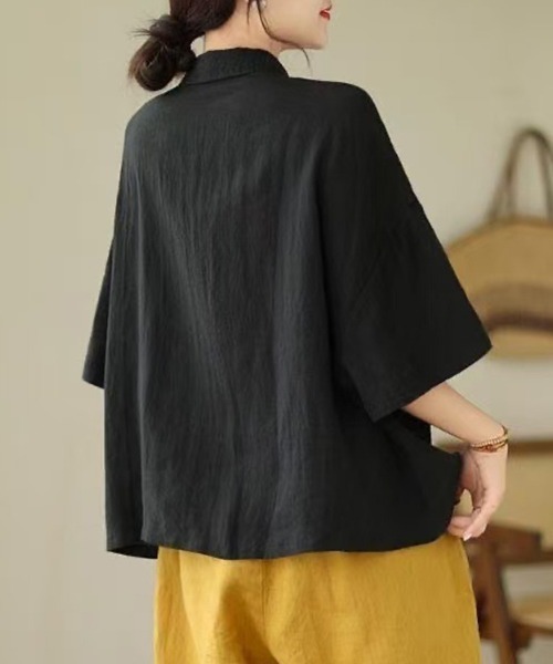 mielu(ミエル)の「ハーフスリーブポケットシャツ(シャツ/ブラウス・レディース・ブラック/ブラウン/ベージュ・LARGE/MEDIUM)」の6枚目の写真