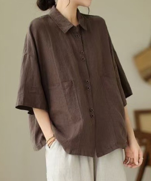 mielu(ミエル)の「ハーフスリーブポケットシャツ(シャツ/ブラウス・レディース・ブラック/ブラウン/ベージュ・LARGE/MEDIUM)」の8枚目の写真