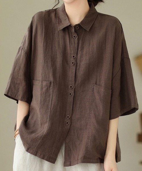 mielu(ミエル)の「ハーフスリーブポケットシャツ(シャツ/ブラウス・レディース・ブラック/ブラウン/ベージュ・LARGE/MEDIUM)」の10枚目の写真