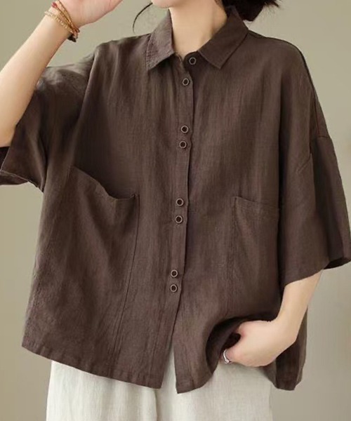 mielu(ミエル)の「ハーフスリーブポケットシャツ(シャツ/ブラウス・レディース・ブラック/ブラウン/ベージュ・LARGE/MEDIUM)」の11枚目の写真