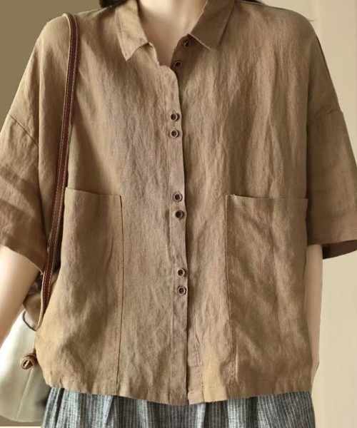 mielu(ミエル)の「ハーフスリーブポケットシャツ(シャツ/ブラウス・レディース・ブラック/ブラウン/ベージュ・LARGE/MEDIUM)」の14枚目の写真