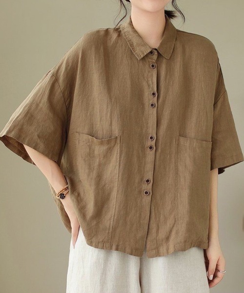 mielu(ミエル)の「ハーフスリーブポケットシャツ(シャツ/ブラウス・レディース・ブラック/ブラウン/ベージュ・LARGE/MEDIUM)」の15枚目の写真