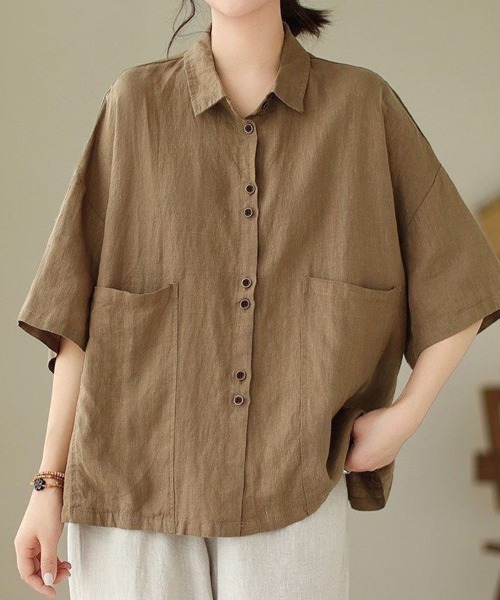 mielu(ミエル)の「ハーフスリーブポケットシャツ(シャツ/ブラウス・レディース・ブラック/ブラウン/ベージュ・LARGE/MEDIUM)」の16枚目の写真