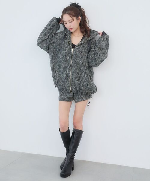 MAJESTIC LEGON（マジェスティックレゴン）の「キラキラツイードミディブルゾン（ブルゾン・レディース・アイボリー/ピンク/ブラック・MEDIUM）」の3枚目の写真