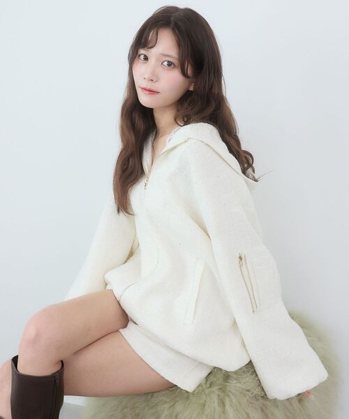MAJESTIC LEGON（マジェスティックレゴン）の「キラキラツイードミディブルゾン（ブルゾン・レディース・アイボリー/ピンク/ブラック・MEDIUM）」の14枚目の写真