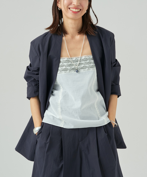 VERMEIL par iena(ヴェルメイユパーイエナ)の「《手洗い可》Dry Touch Collarless ジャケット(ノーカラージャケット・レディース・ネイビー・38/36)」の6枚目の写真