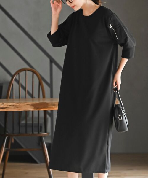 rps(アールピーエス)の「カットジョーゼットMA-1 7分袖ワンピース(ワンピース・レディース・ブラック・フリー)」の1枚目の写真