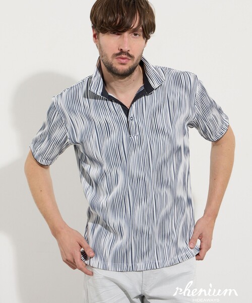 HIDEAWAYS NICOLE（ハイダウェイニコル）の「【WEB限定】ウェーブタックジャガードスキッパーポロシャツ（ポロシャツ・メンズ・グレー/ブルー/ホワイト/ネイビー/ブラック・L/M/XL）」の5枚目の写真