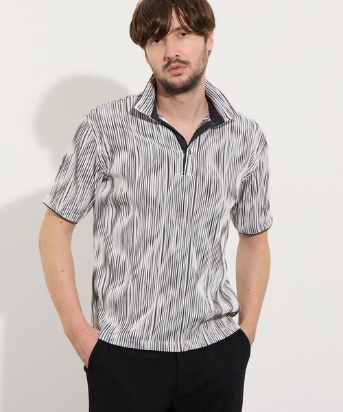 HIDEAWAYS NICOLE（ハイダウェイニコル）の「【WEB限定】ウェーブタックジャガードスキッパーポロシャツ（ポロシャツ・メンズ・グレー/ブルー/ホワイト/ネイビー/ブラック・L/M/XL）」の4枚目の写真