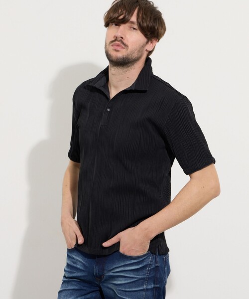 HIDEAWAYS NICOLE（ハイダウェイニコル）の「【WEB限定】ウェーブタックジャガードスキッパーポロシャツ（ポロシャツ・メンズ・グレー/ブルー/ホワイト/ネイビー/ブラック・L/M/XL）」の3枚目の写真