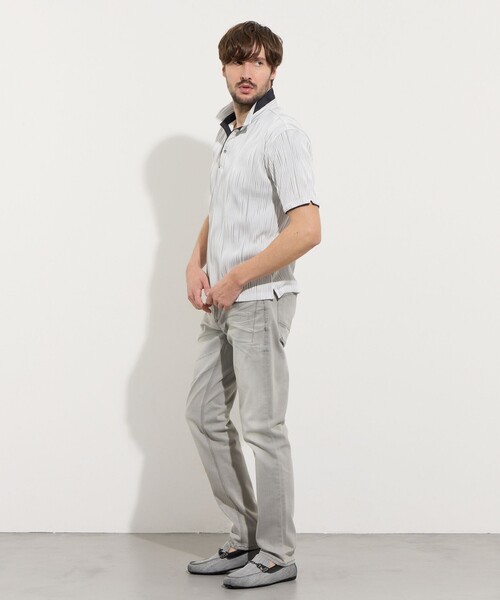 HIDEAWAYS NICOLE（ハイダウェイニコル）の「【WEB限定】ウェーブタックジャガードスキッパーポロシャツ（ポロシャツ・メンズ・グレー/ブルー/ホワイト/ネイビー/ブラック・L/M/XL）」の6枚目の写真